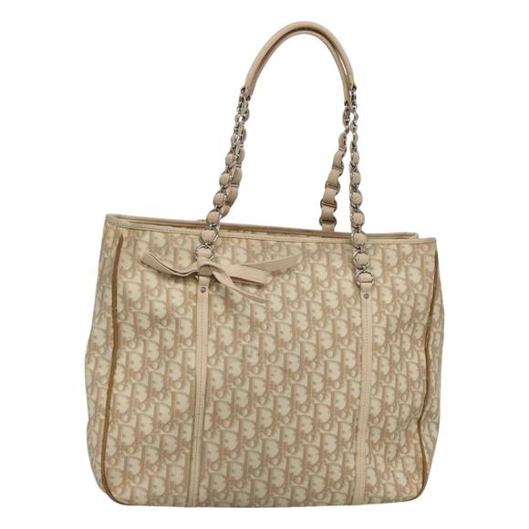 Christian Dior Romantic Chain Trotter Canvas Shoulder Bag PVC Beige Auth 119181 - Picture 1 of 16